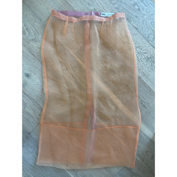 Zara Dresses & Skirts - Zara Sheer Orange Midi Skirt